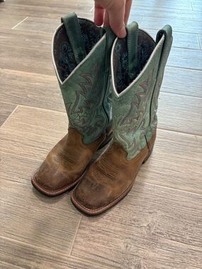 Laredo Ladies Anita Square Toe Western Cowboy Boots Brown & Turquoise 6 M - 5607